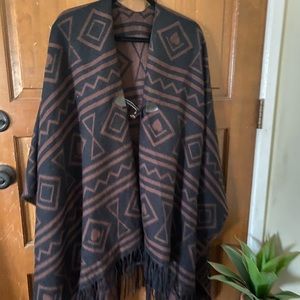 Boho black & brown poncho